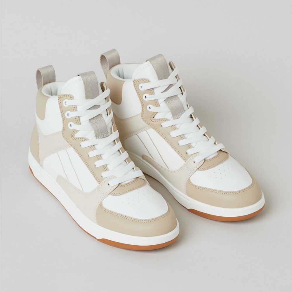 H&M Mens High Tops White/Light Beige Size 10.5